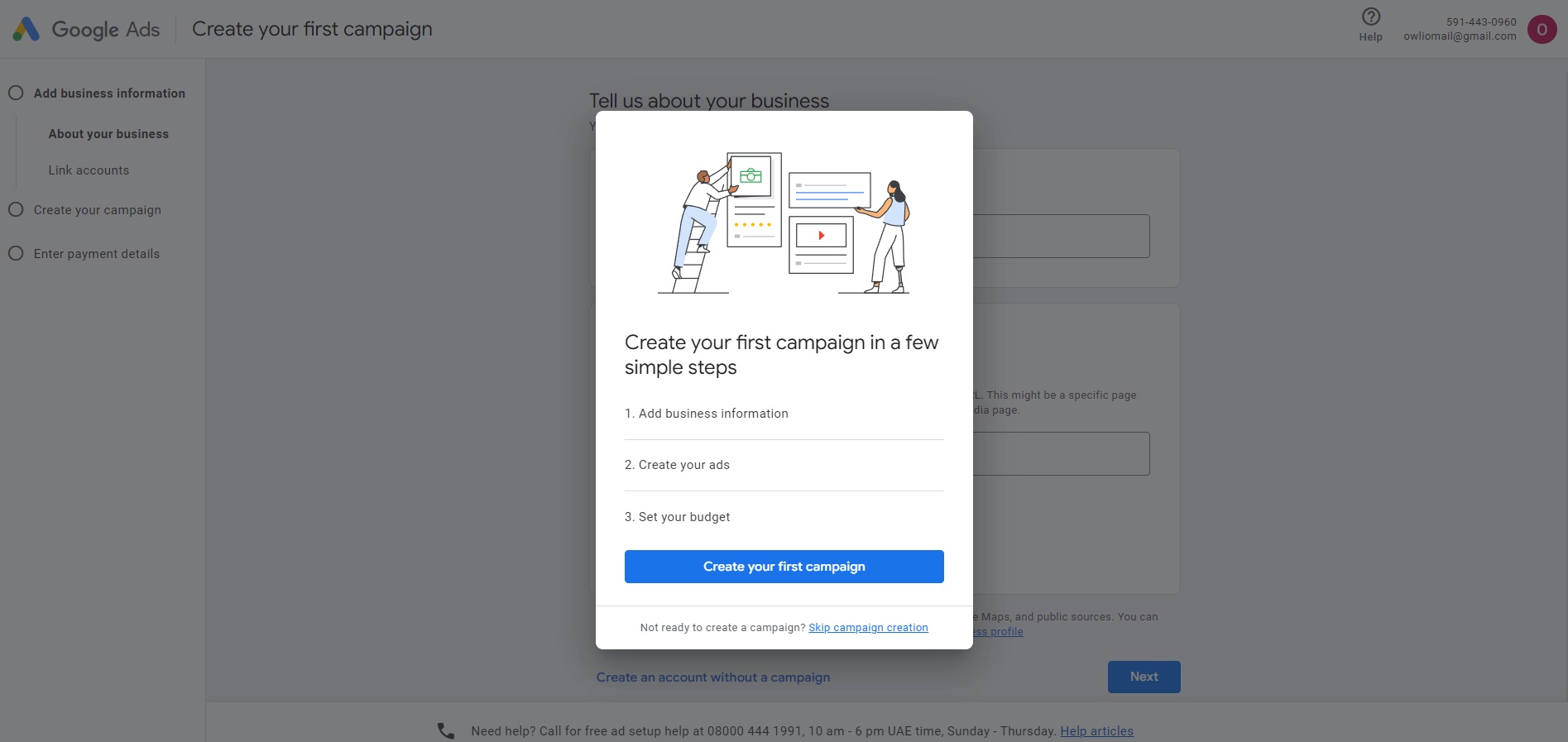 Screenshot of Google Ads Sign-Up Page